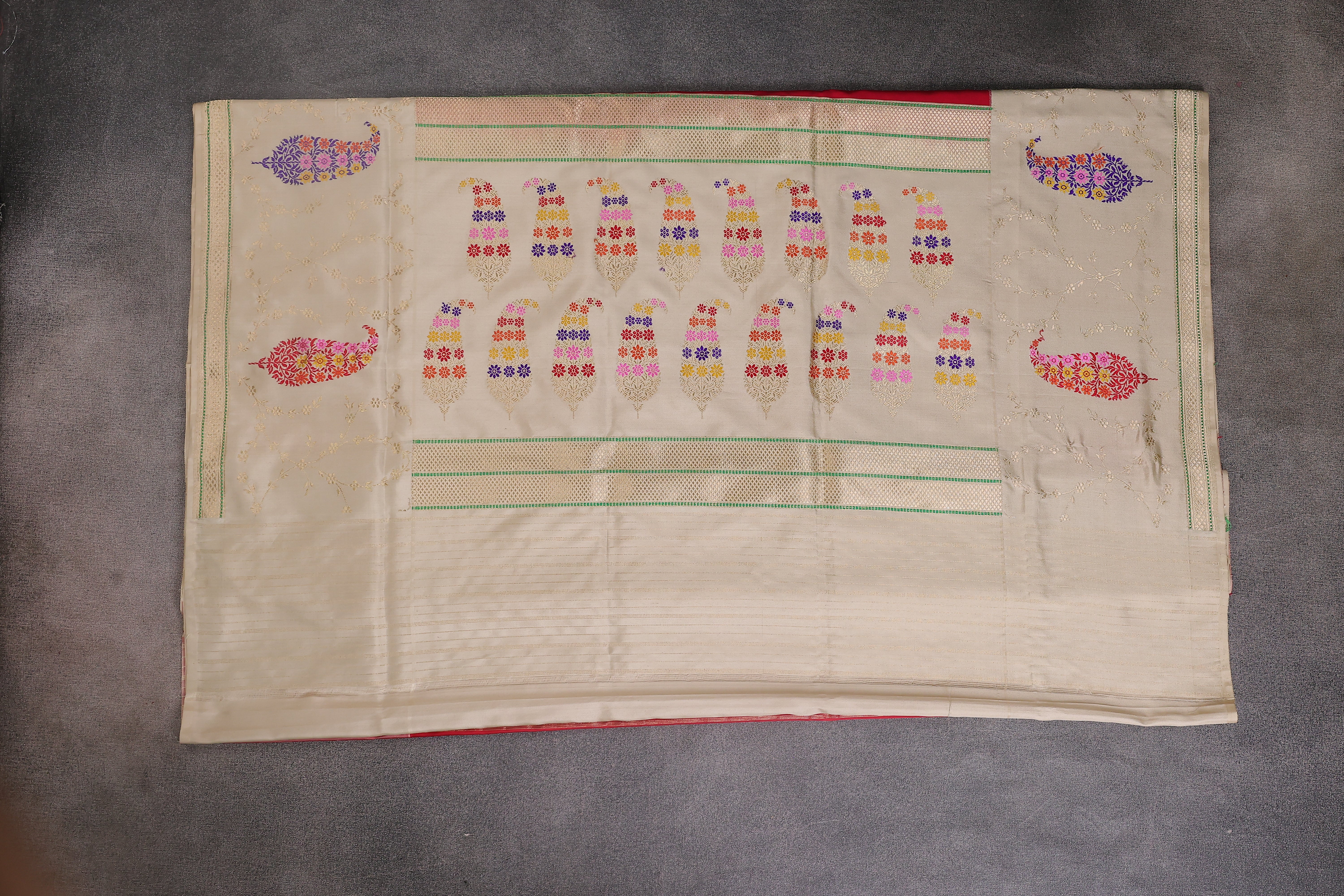 Red -Cream Banarasi Silk Saree - Image 7