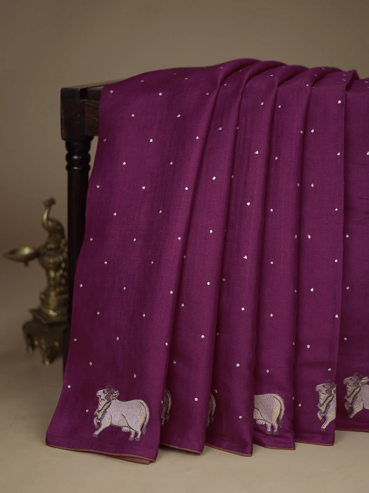 Dark Pink Tussar Silk Saree - Image 2