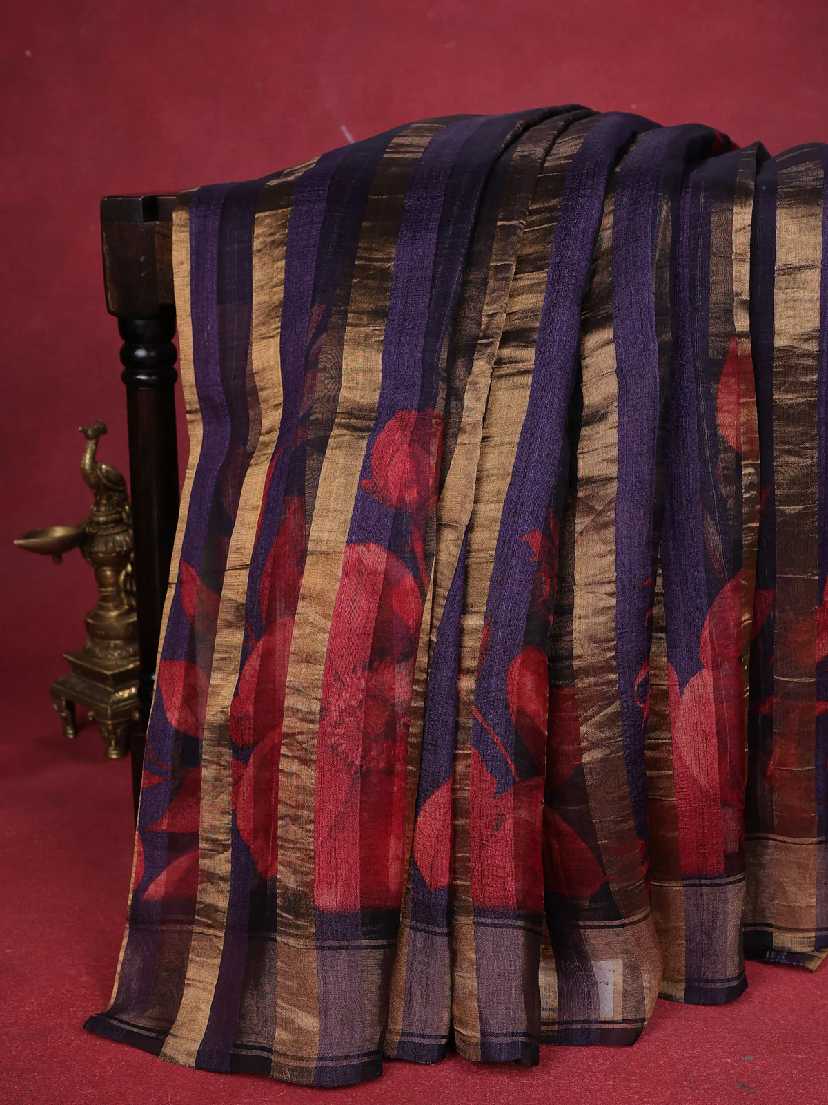 Deep Jamun Organza Tissue Tussar Silk Saree With Digital Prints