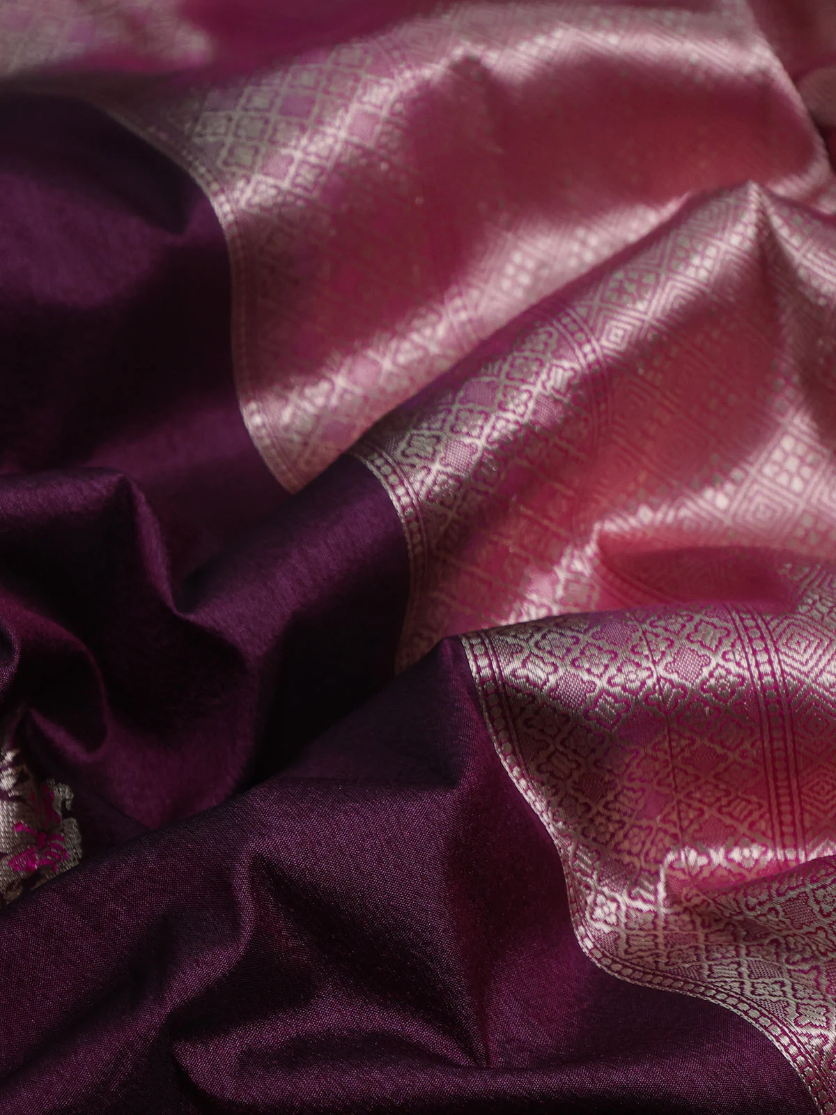 Deep Jamun-Pink Banarasi Tussar Silk Saree - Image 3