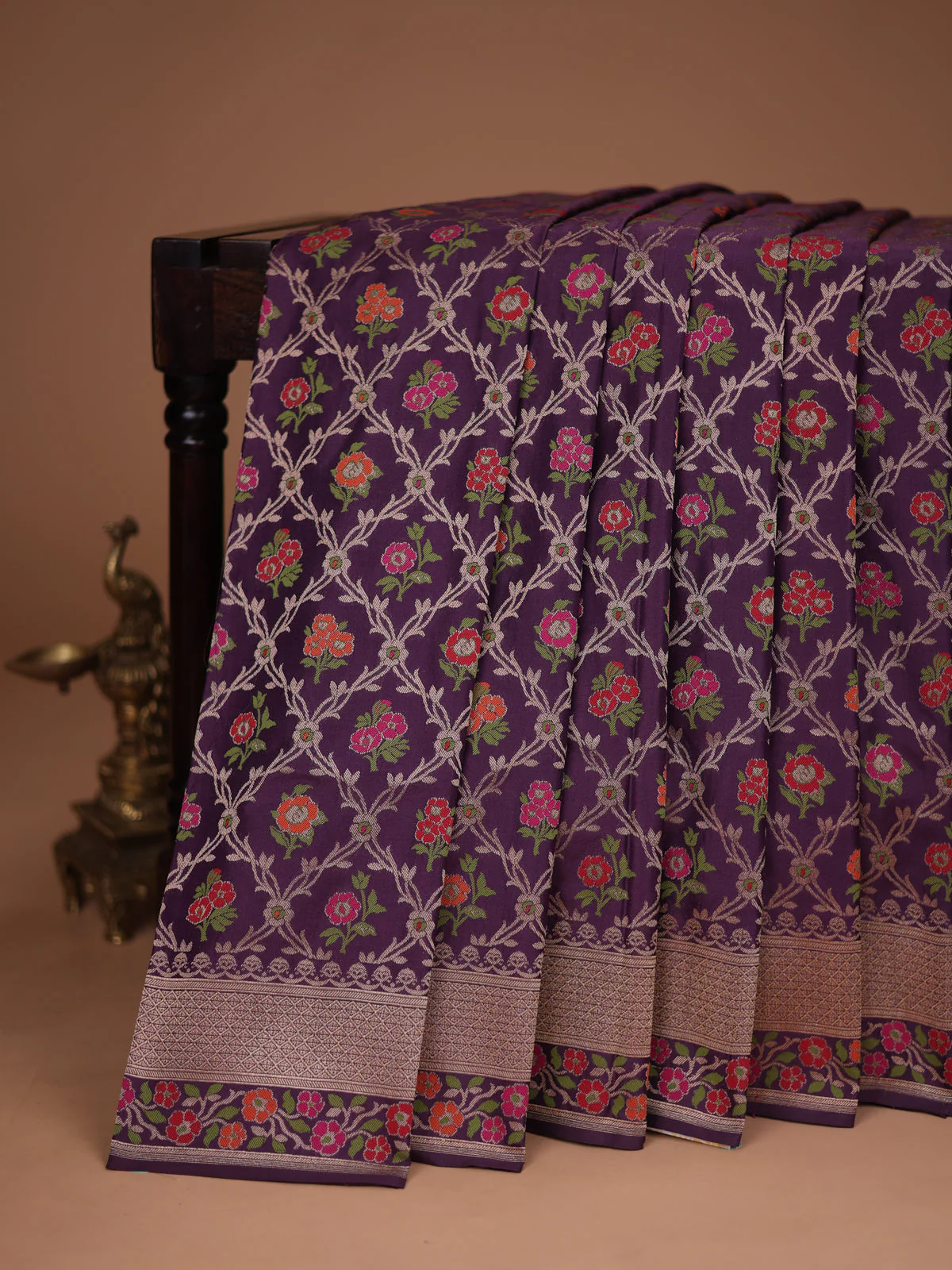 Deep Violet Banarasi Silk Saree - Image 2
