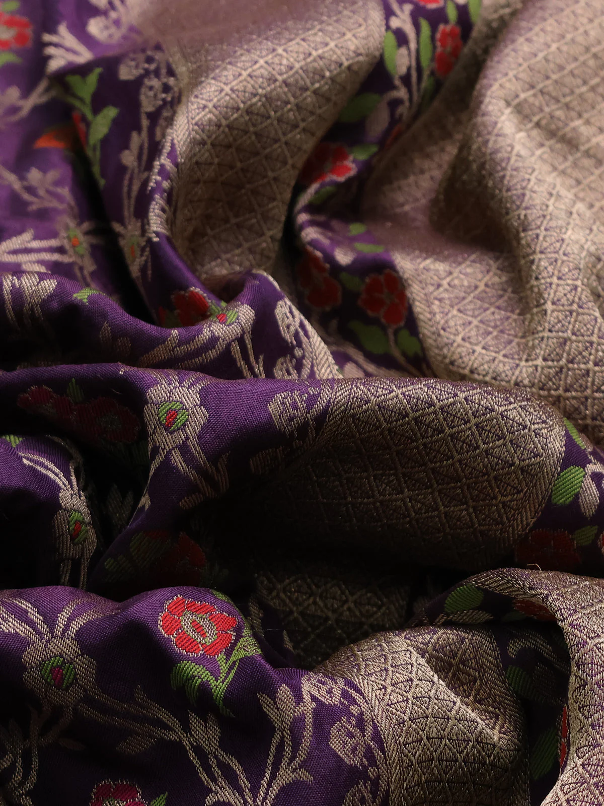 Deep Violet Banarasi Silk Saree - Image 3