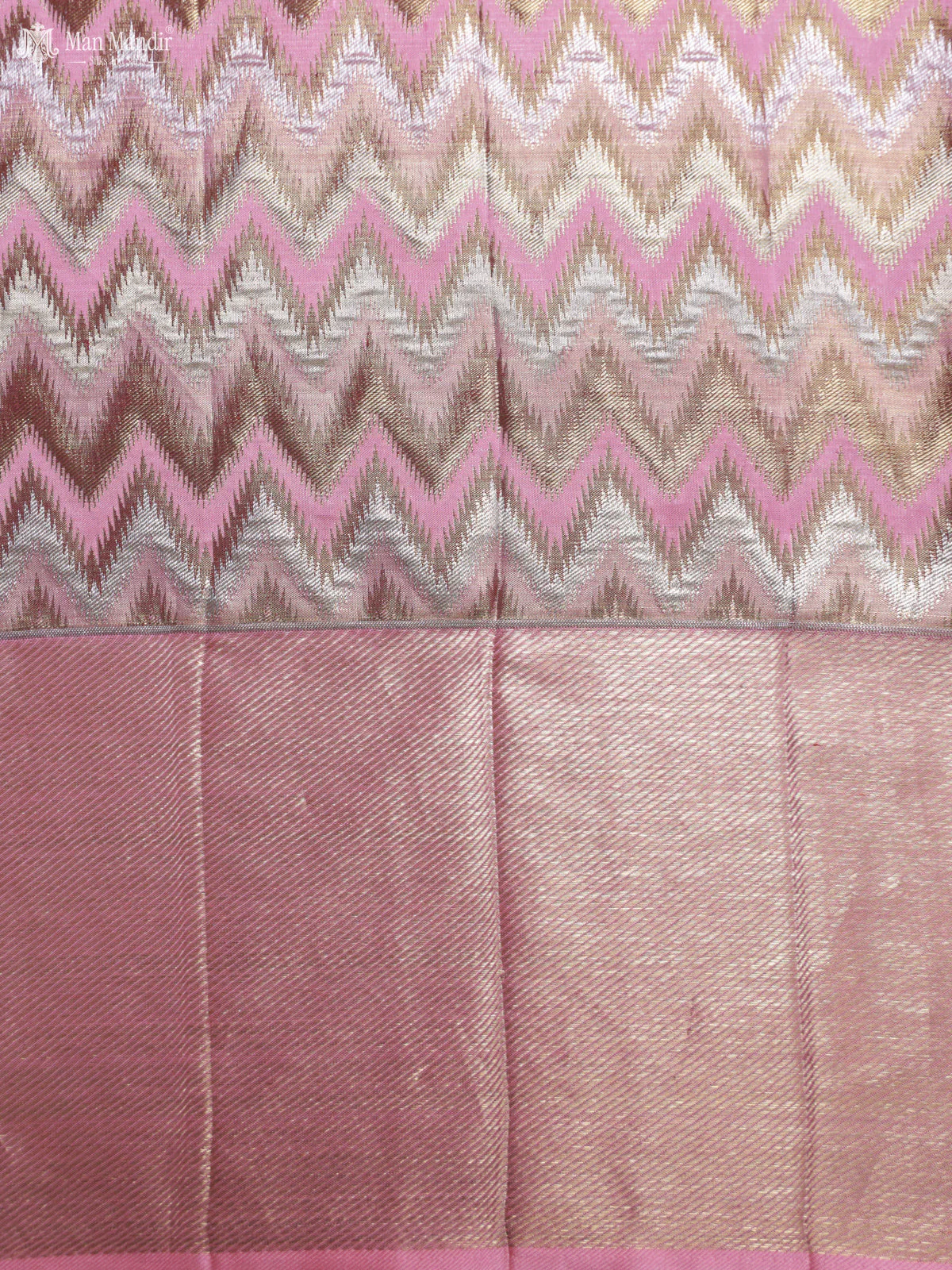 Dual Tone Teal - Peach Pink Kanchipuram Silk Saree - Image 7