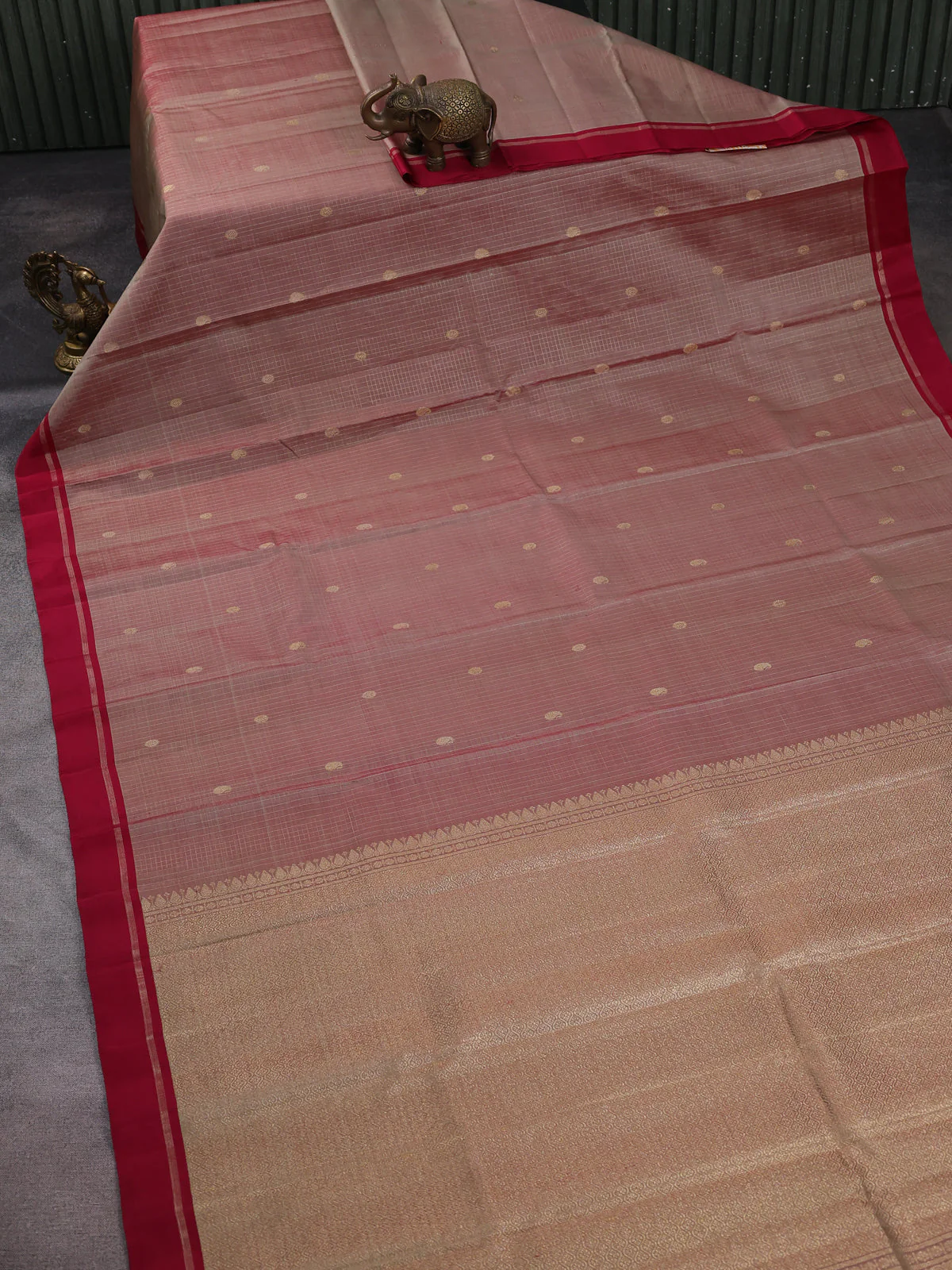 Dusty Peach Dark Pink Kanchipuram Silk Saree - Image 2