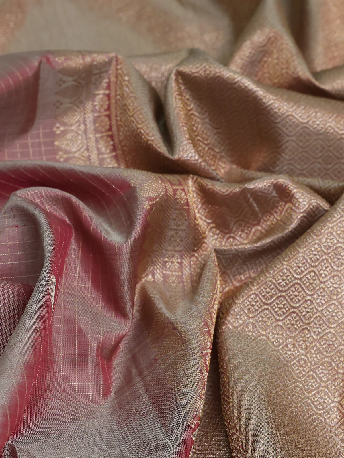 Dusty Peach Dark Pink Kanchipuram Silk Saree - Image 3