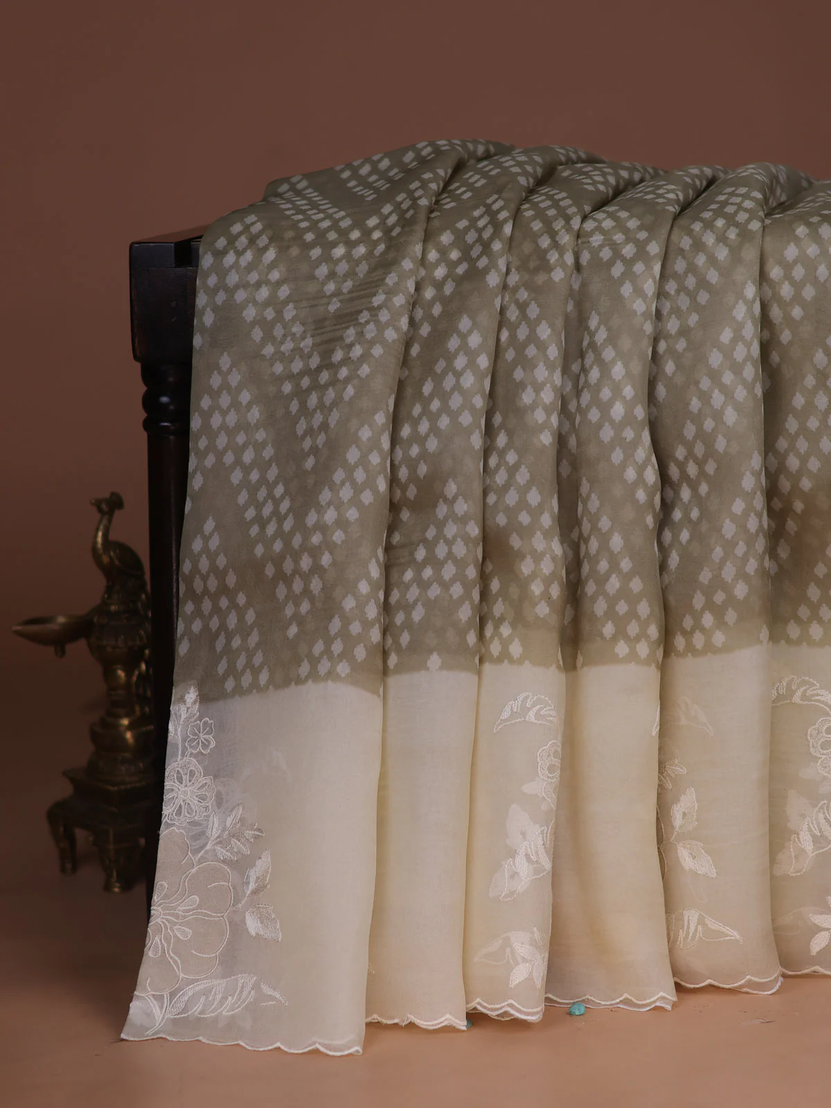 Elaichi Green - Cream Organza Silk Saree - Image 2