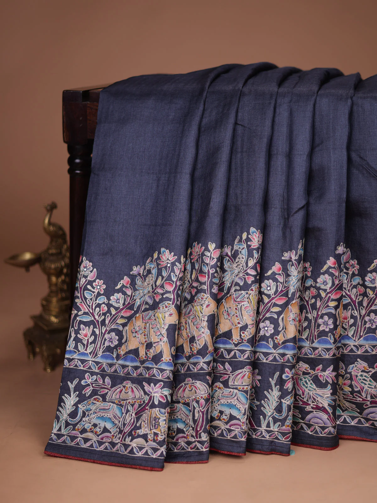 Elephant Grey Tussar Silk Saree - Image 2