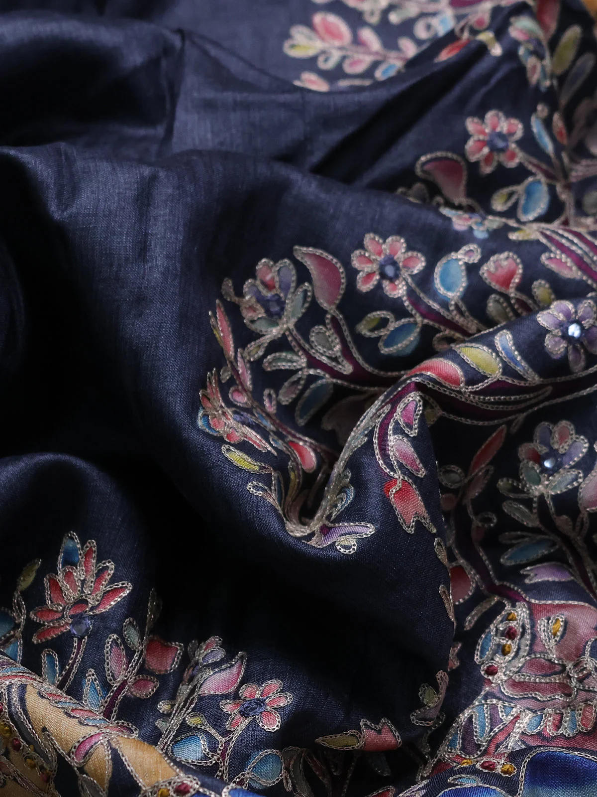 Elephant Grey Tussar Silk Saree - Image 3