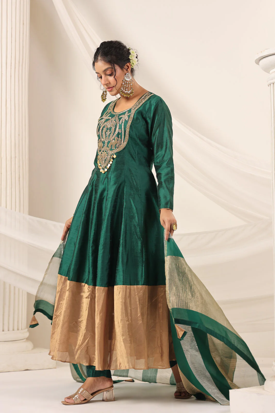 Emerald Green Raw Silk Anarkali Salwar Suit With Heavy Embroidery & Rich Duaptta - Image 10