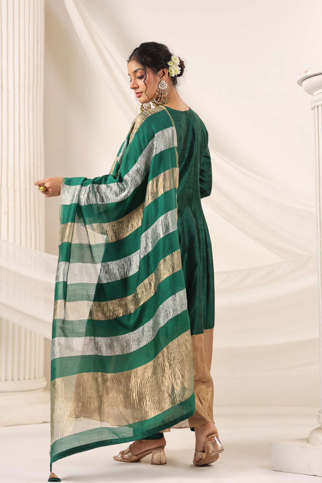 Emerald Green Raw Silk Anarkali Salwar Suit With Heavy Embroidery & Rich Duaptta - Image 3