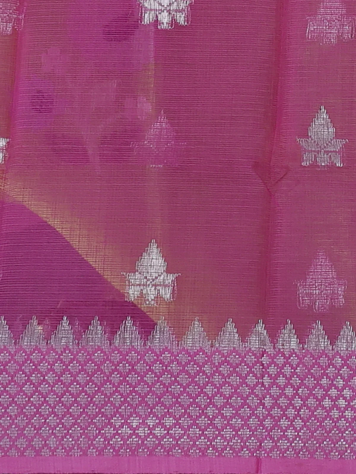 Fluorescent Green -Light Pink Kota Cotton Real Zari Saree - Image 4