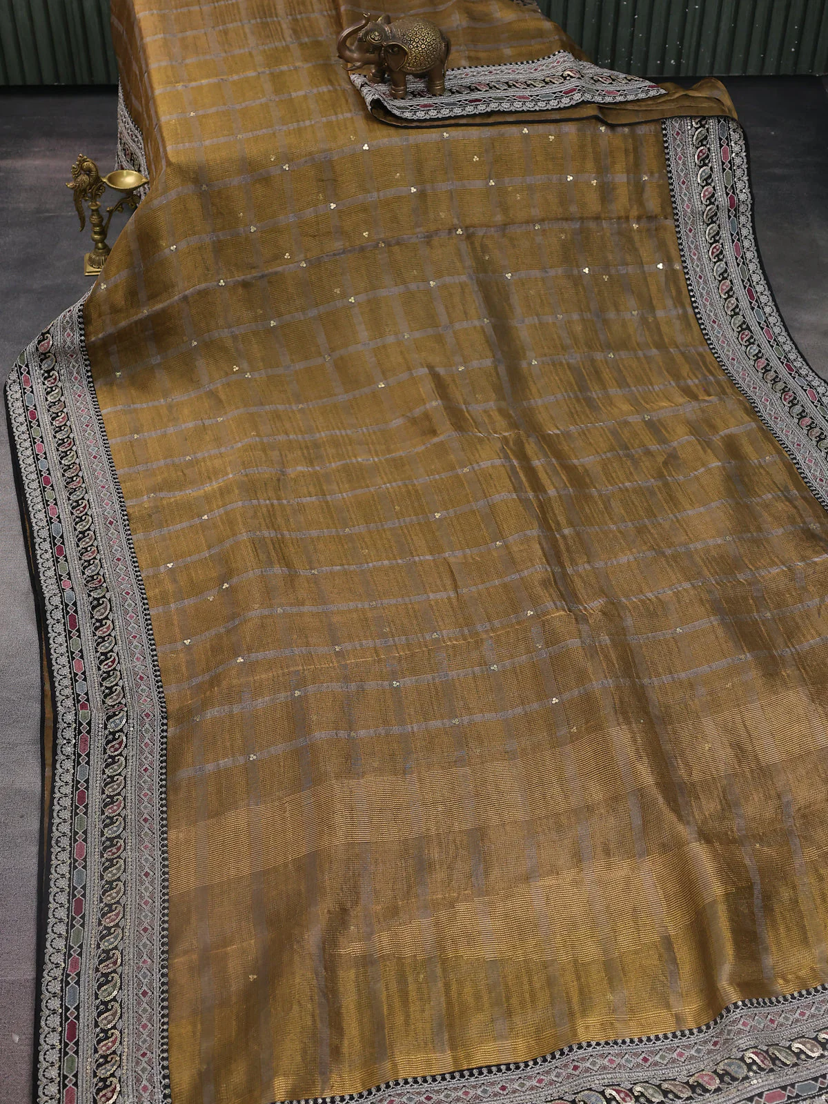 Gold-Black Tissue Silk Saree - Image 2