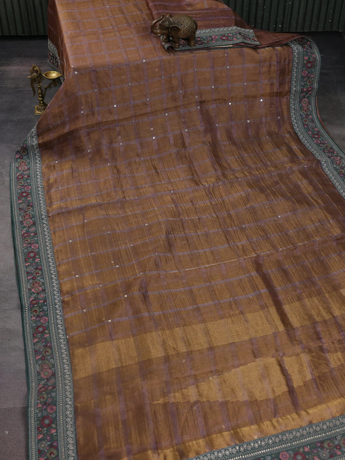 Gold-Green Tissue Silk Saree - Image 2
