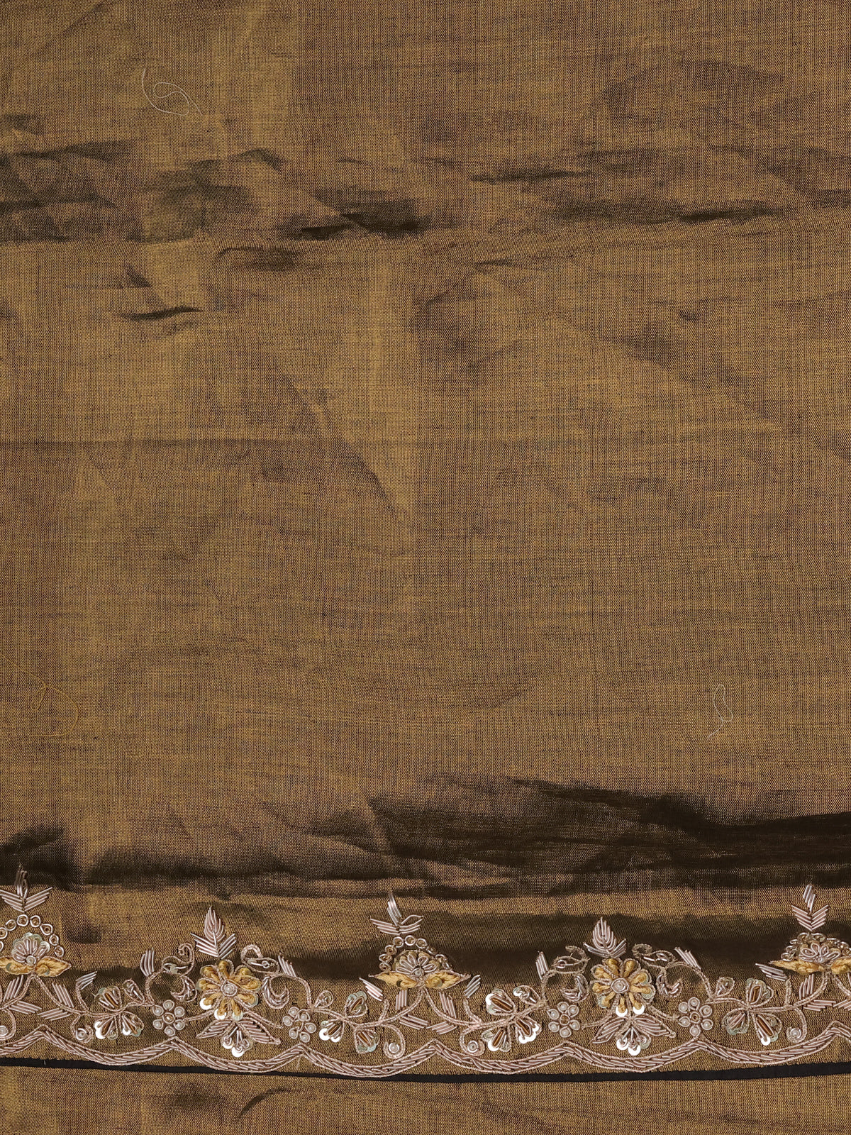 Gold-Grey Black Tissue Silk Saree With Zardosi Work - Image 5