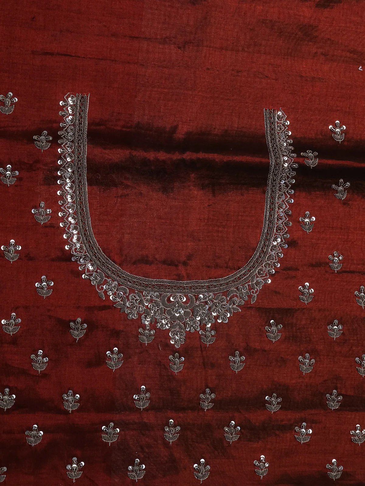 Gold-Maroon Tissue Silk Saree With Zardosi Work - Image 4