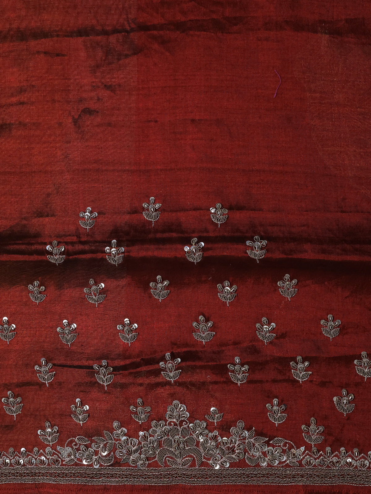 Gold-Maroon Tissue Silk Saree With Zardosi Work - Image 5