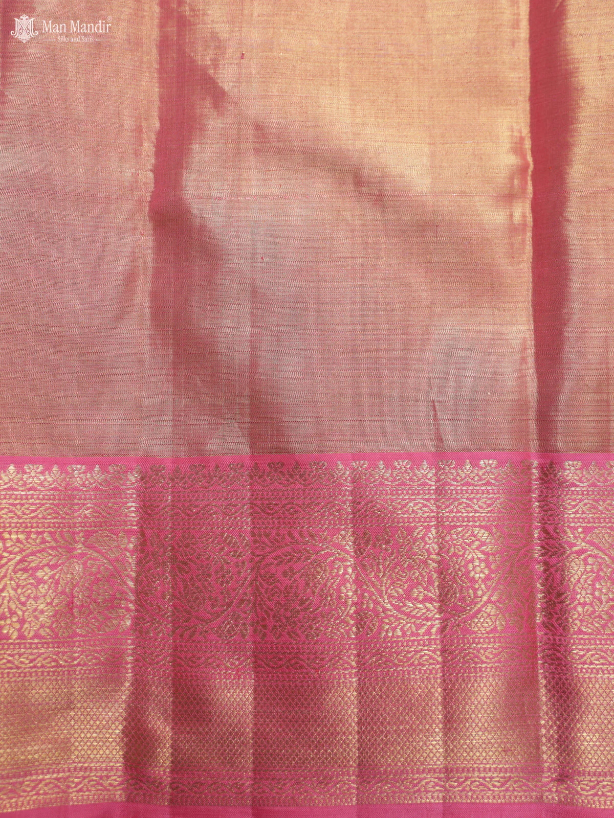 Gold - Peach Pink Kanchipuram Tissue Silk Saree - Image 7