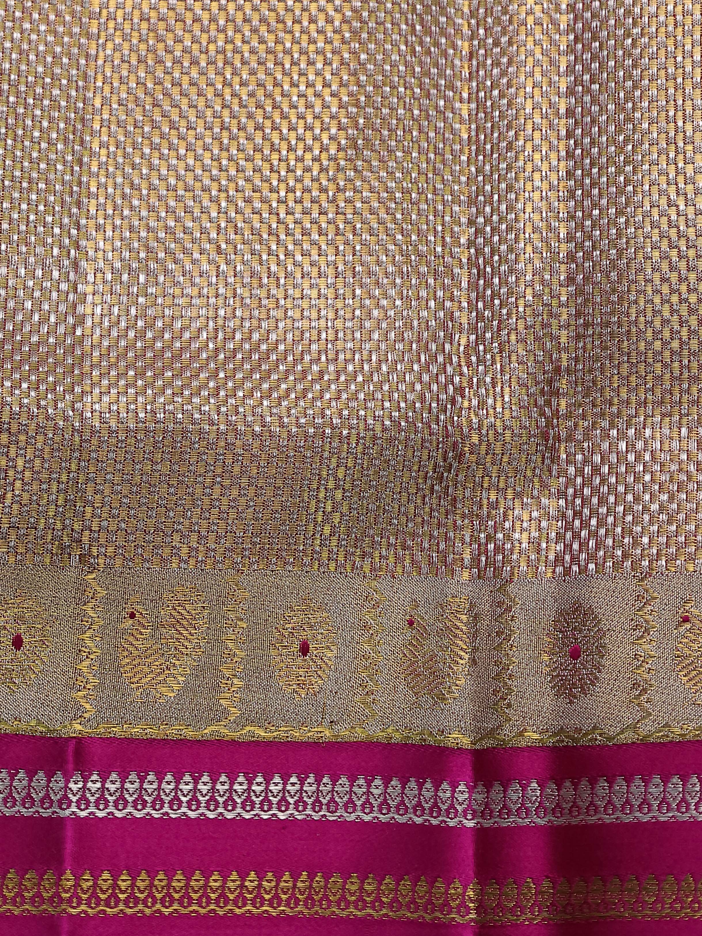 Gold-Pink Kanchipuram Tissue Silk Saree - Image 10
