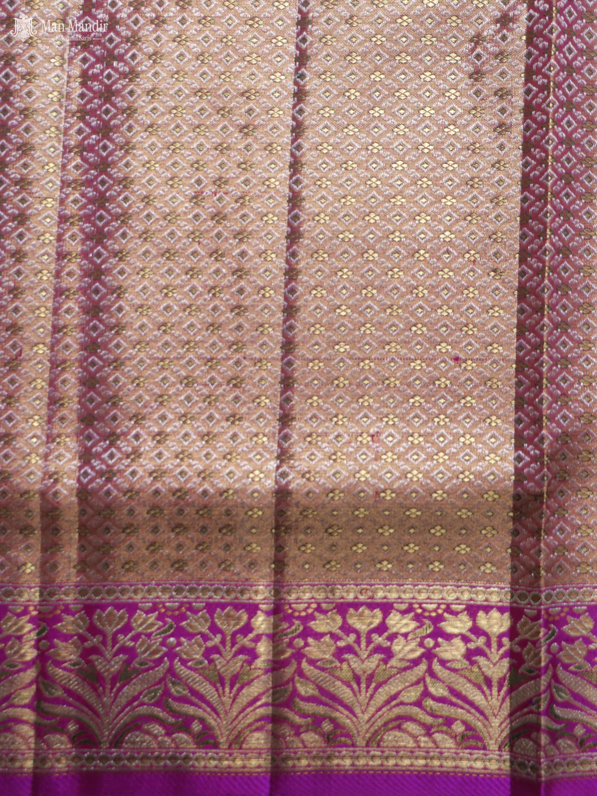 Gold - Pink Kanchipuram Tissue Silk Saree - Image 6