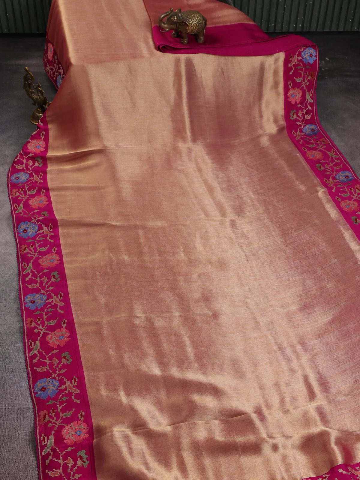 Gold -Pink Tissue Silk Saree - Image 2