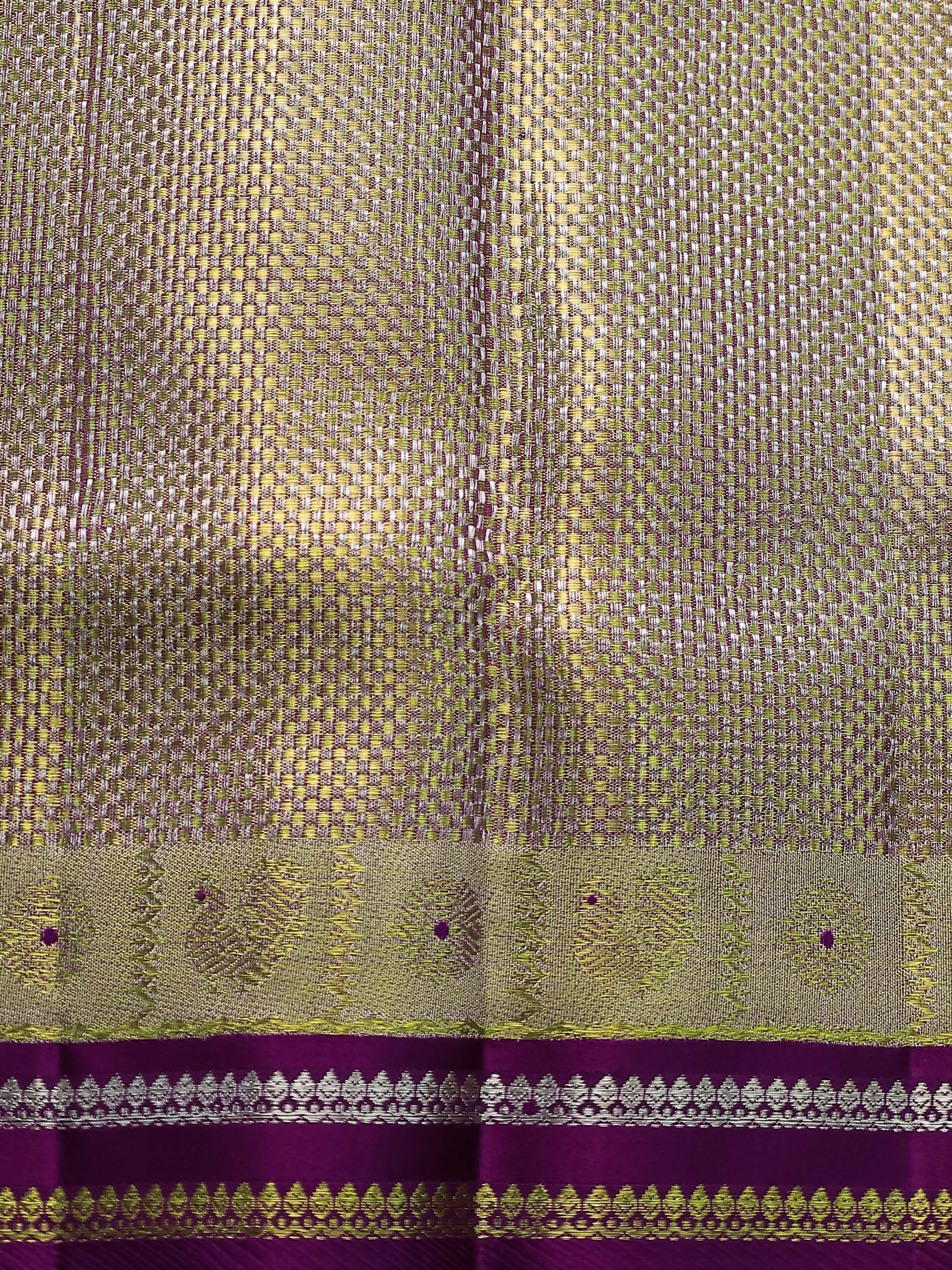 Gold-Purple Kanchipuram Tissue Silk Saree - Image 10