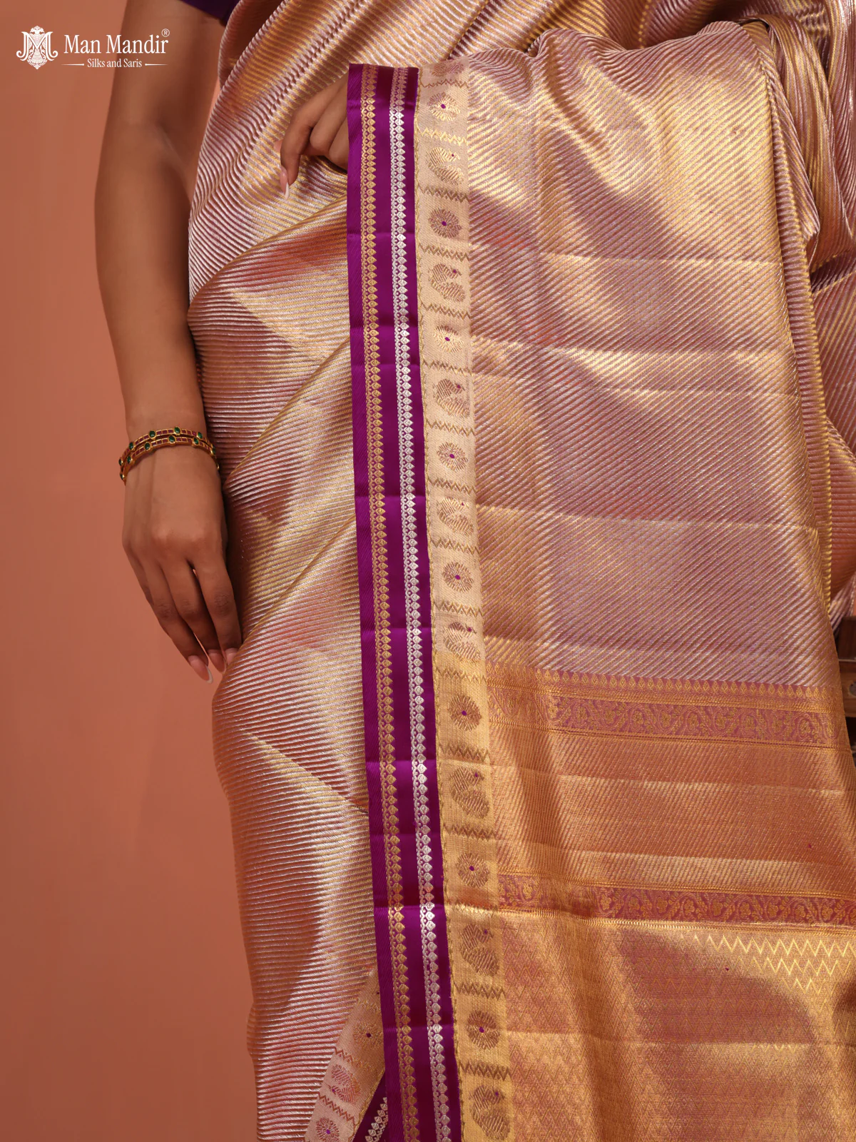 Gold-Purple Kanchipuram Tissue Silk Saree - Image 4