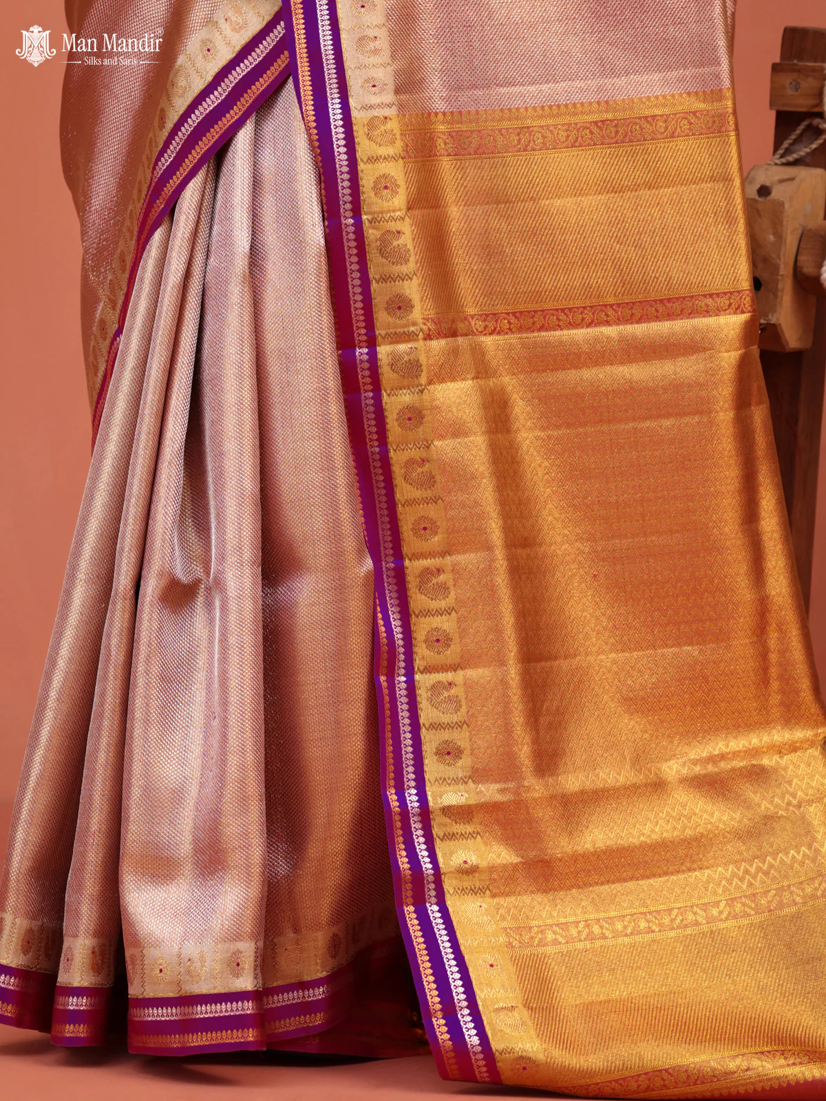 Gold-Purple Kanchipuram Tissue Silk Saree - Image 5