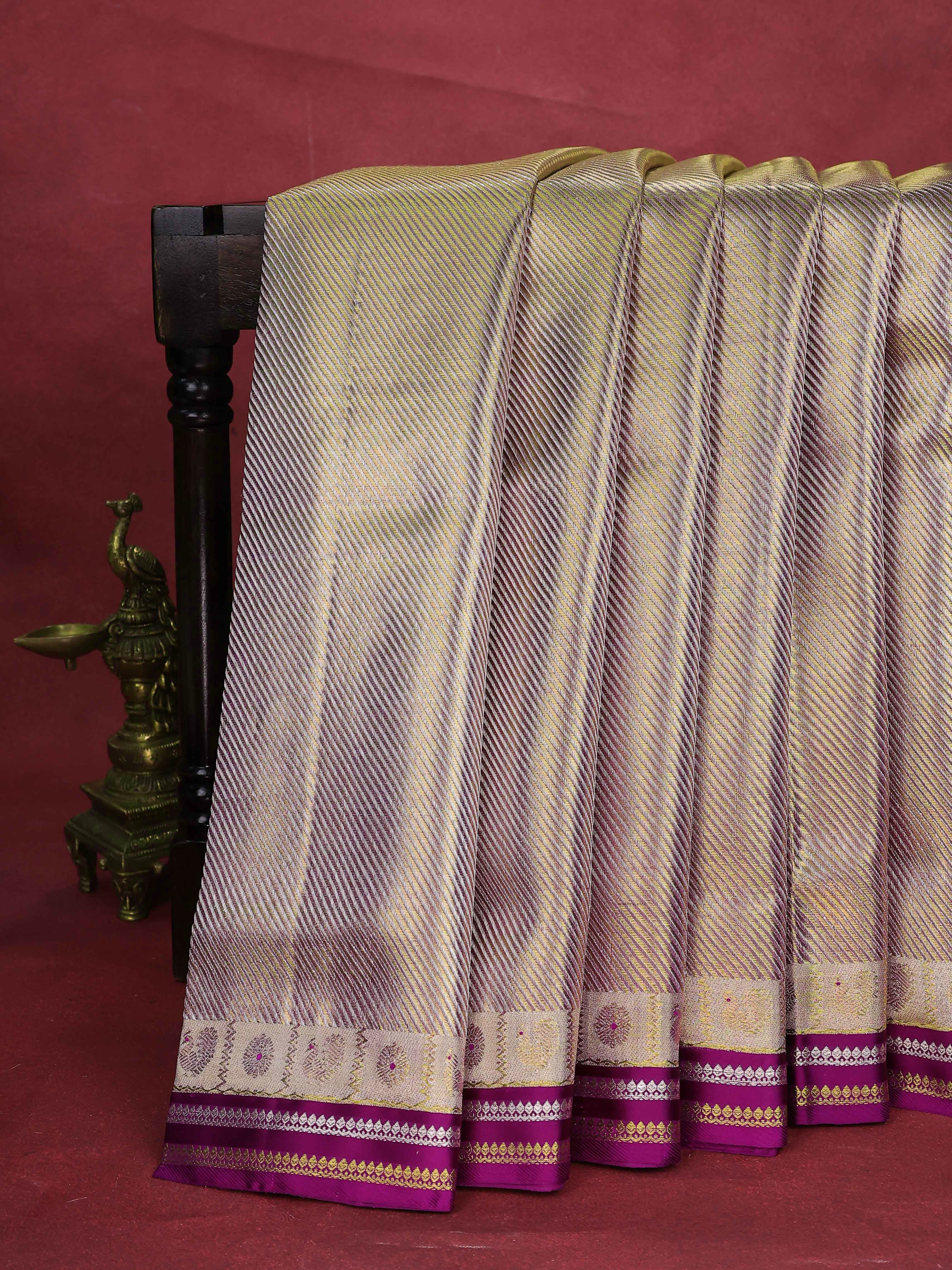 Gold-Purple Kanchipuram Tissue Silk Saree - Image 7