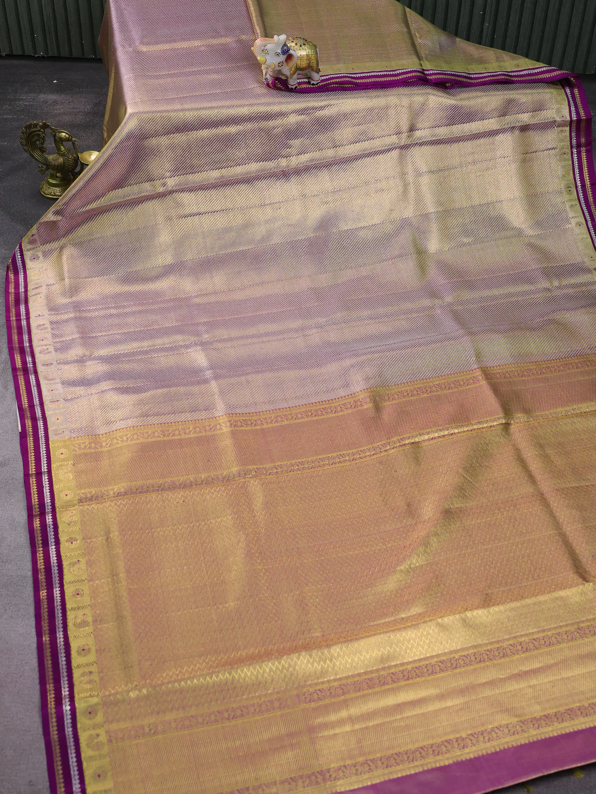 Gold-Purple Kanchipuram Tissue Silk Saree - Image 8