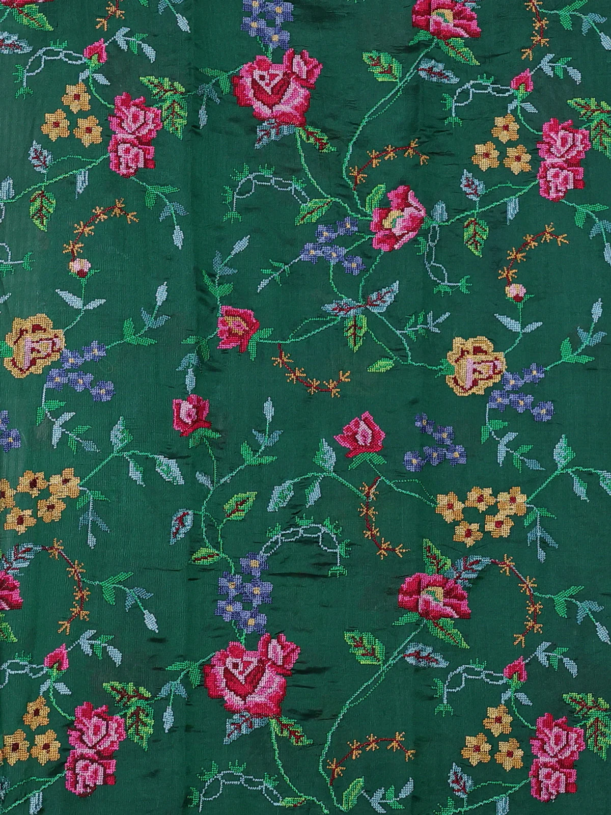 Green Embroidered Banarasi Silk Saree - Image 3