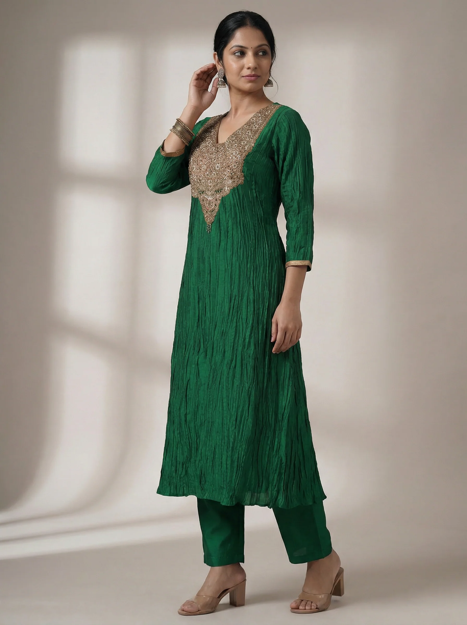 Green Embroidered Silk Anarkali Suit With Pant And Dupatta - Image 2