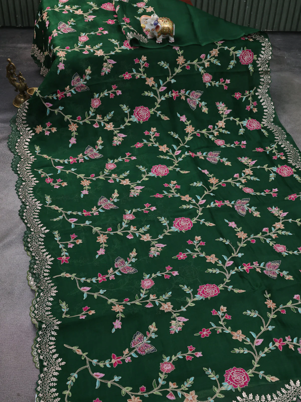 Green Organza Silk Saree - Image 2