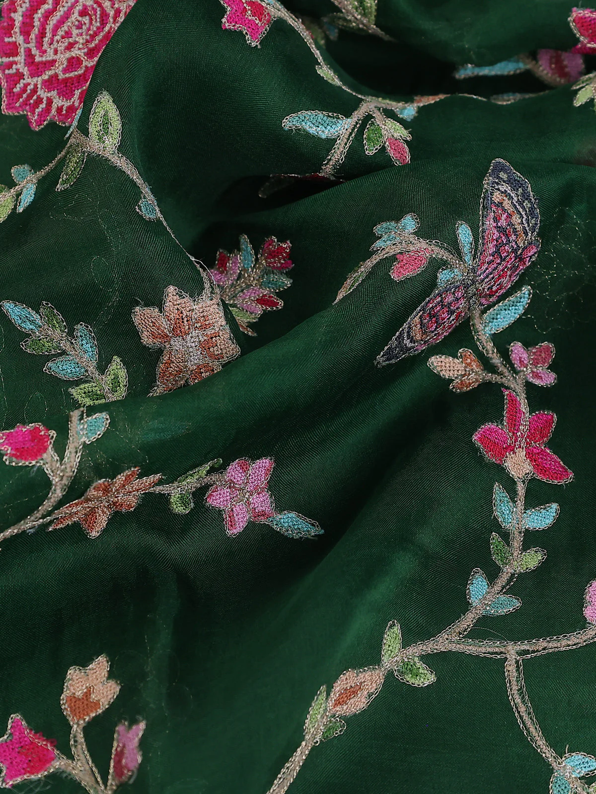 Green Organza Silk Saree - Image 3