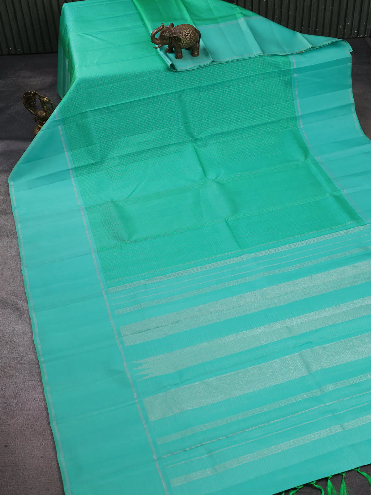 Green Teal - Aqua Green Kanchipuram Silk Saree - Image 2