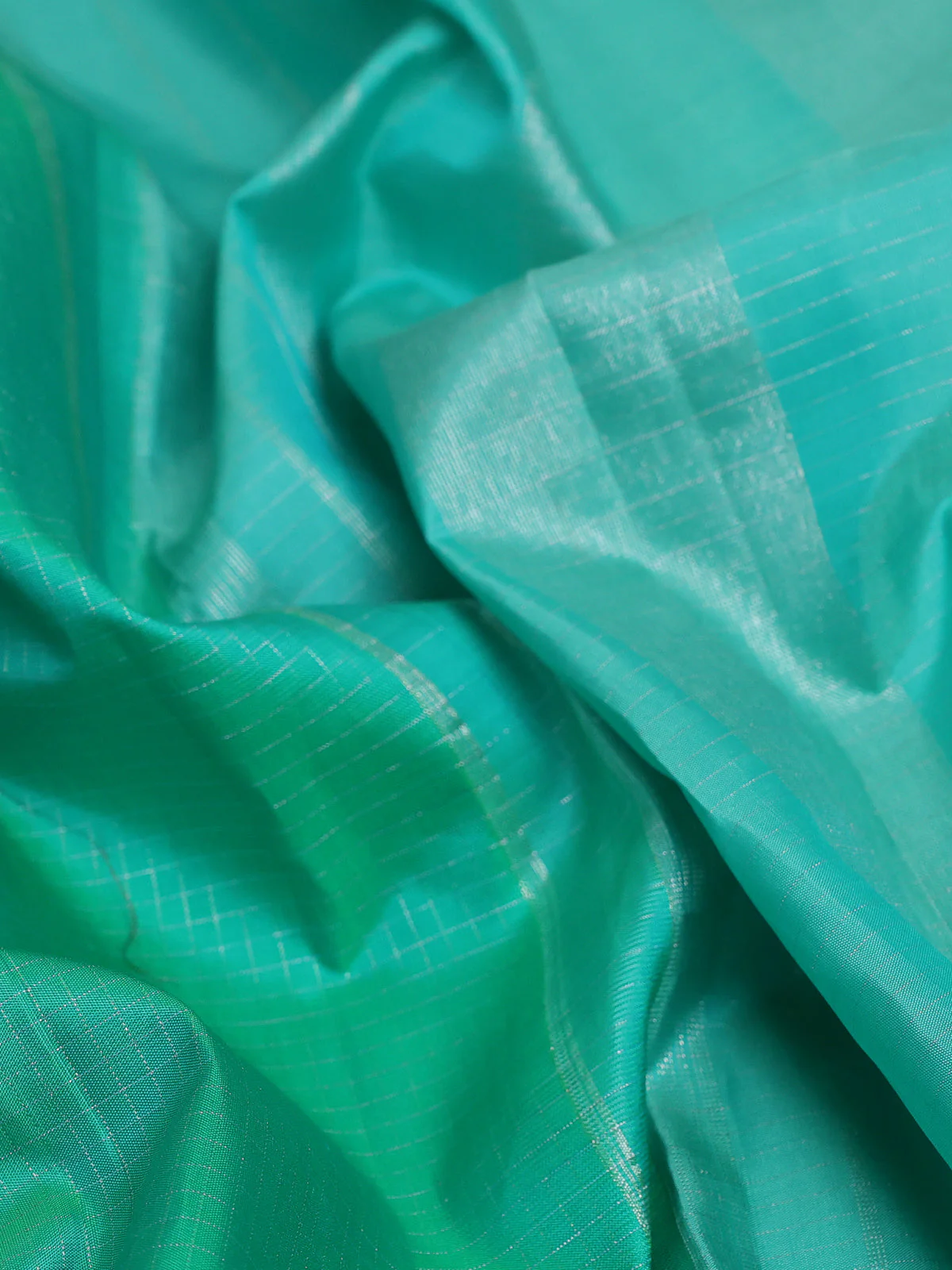 Green Teal - Aqua Green Kanchipuram Silk Saree - Image 3