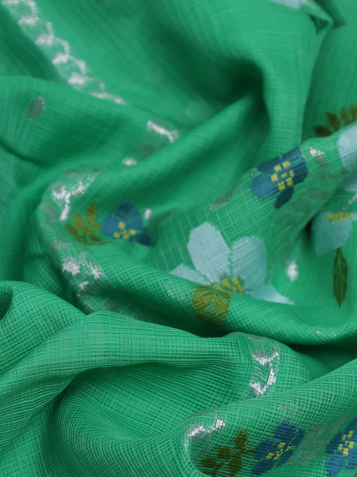 Green - Teal Green Kota Cotton Real Zari Saree - Image 3