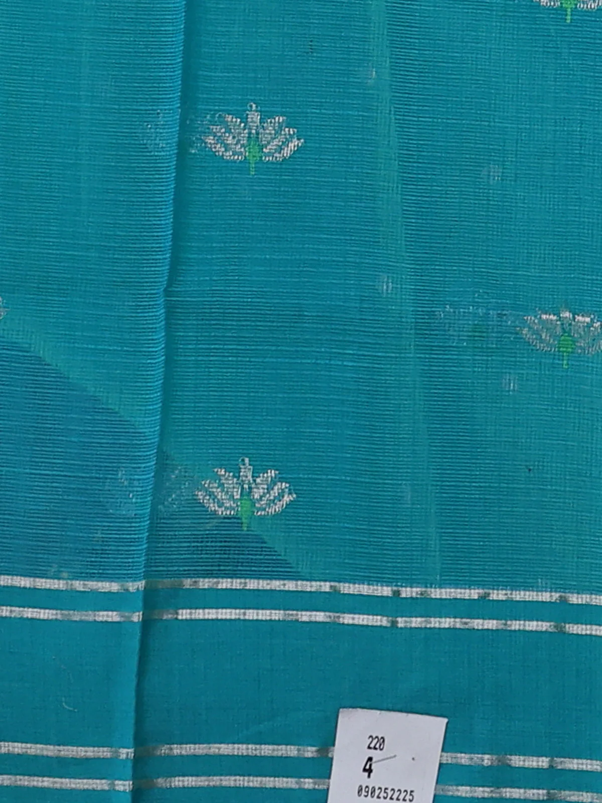 Green - Teal Green Kota Cotton Real Zari Saree - Image 4