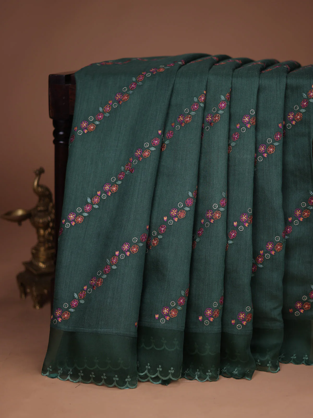 Green Tussar Silk Saree - Image 2