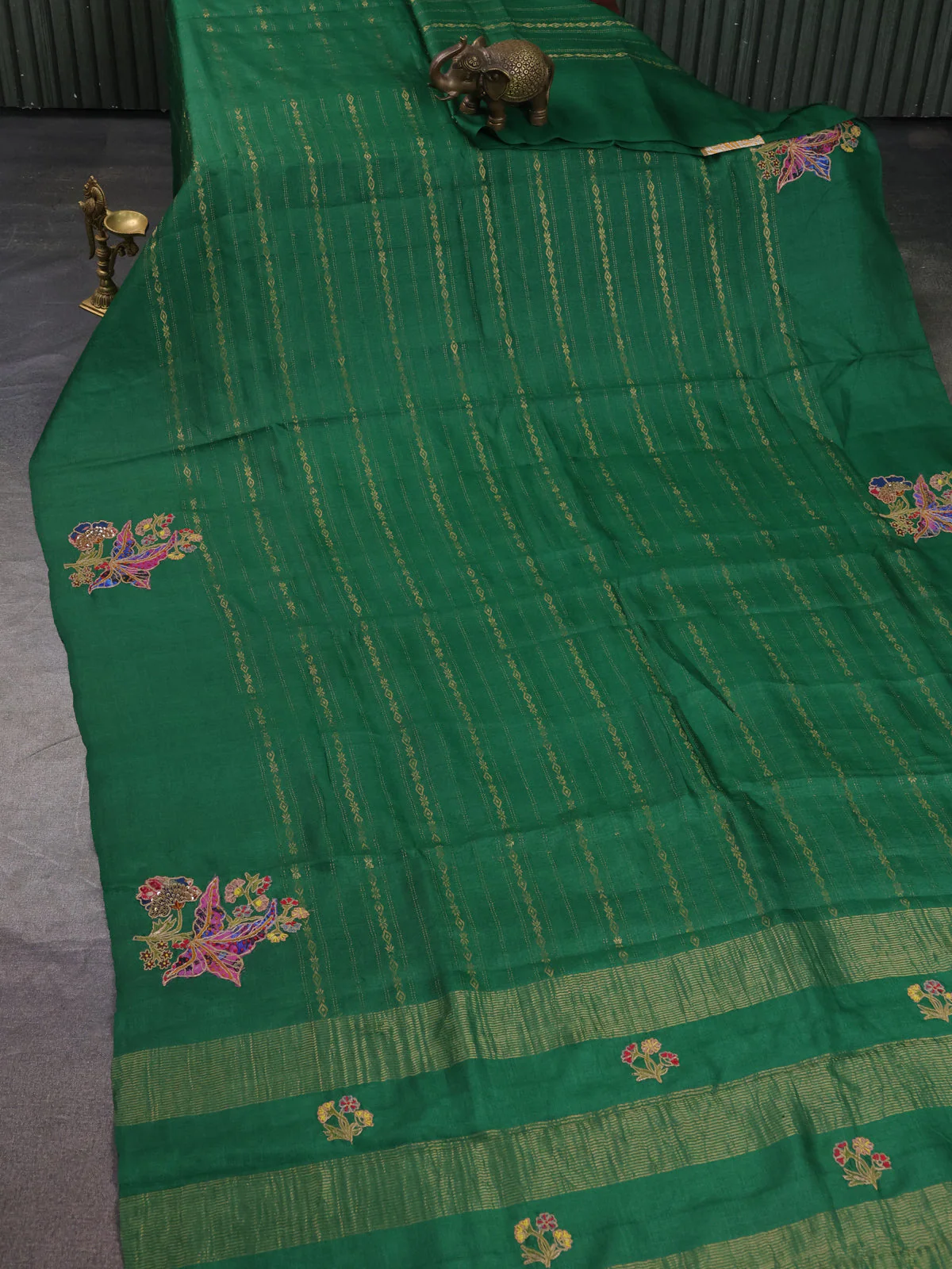 Green Tussar Silk Saree - Image 2