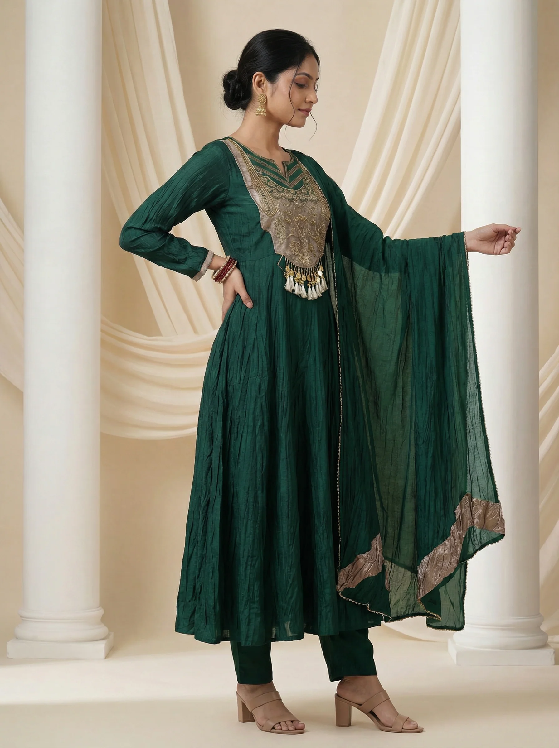Green Zardosi Embroidered Silk Anarkali Suit - Image 3