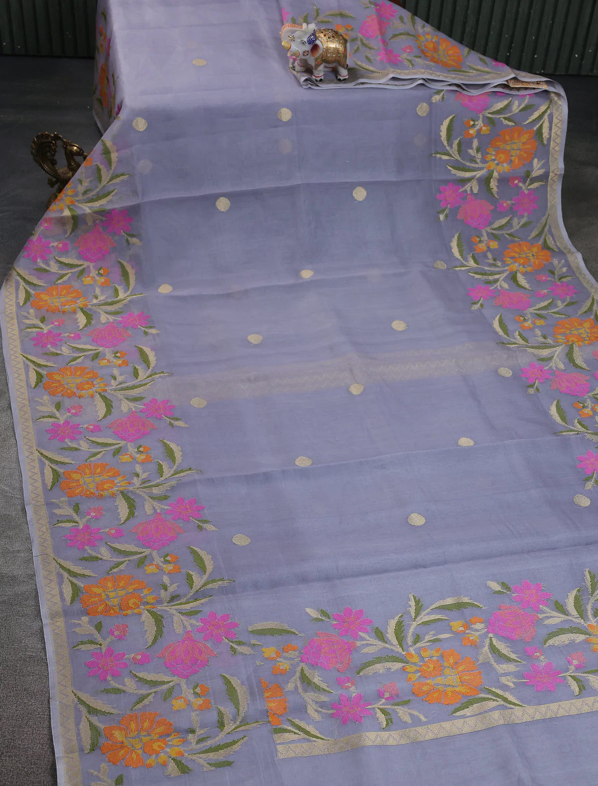 Grey Banarasi Kora Silk Saree - Image 2
