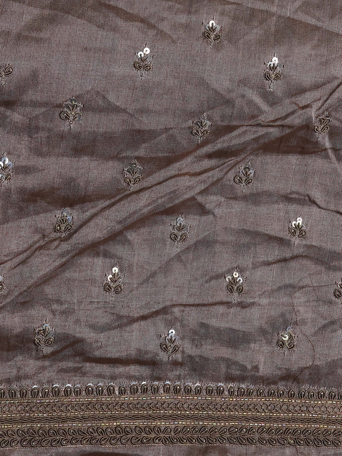 Grey-Black Tissue Silk Saree With Zardosi Work - Image 5