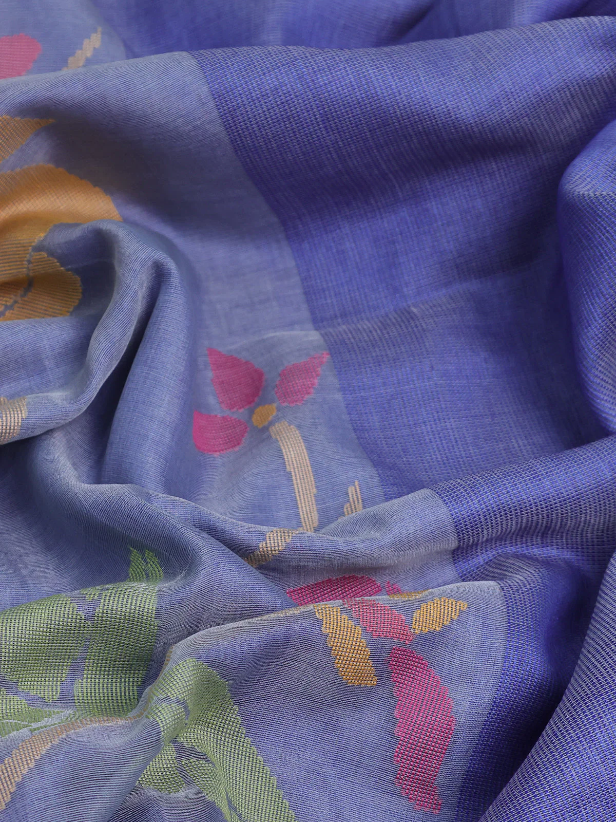 Grey -Blue Banarasi Dhakai Kora Silk Saree - Image 3