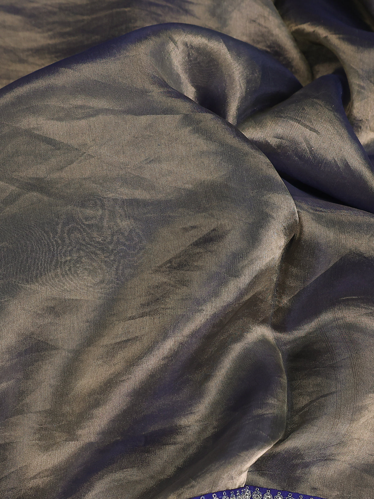 Grey-Blue Tissue Silk Saree - Image 3