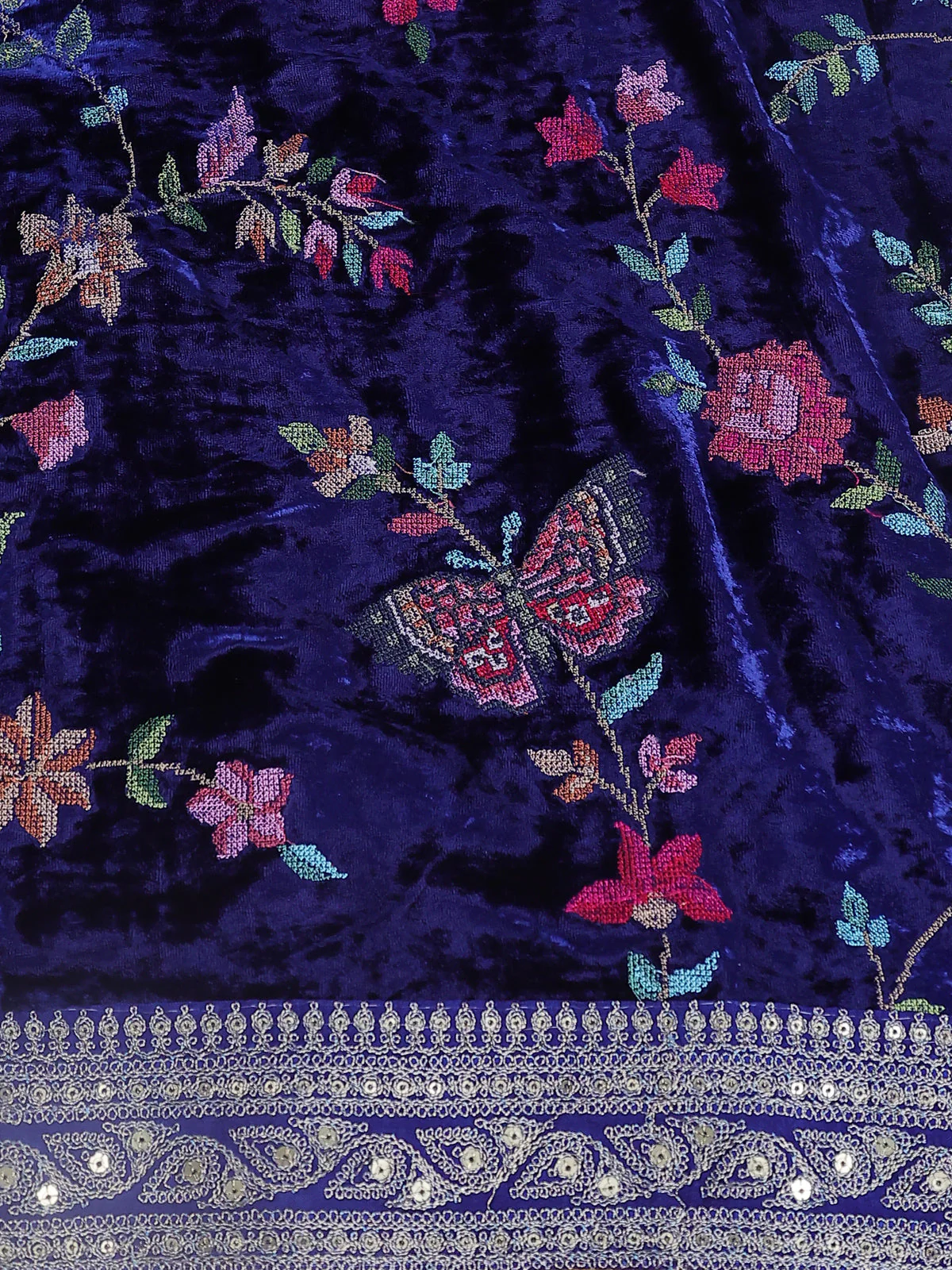 Grey-Blue Tissue Silk Saree - Image 4