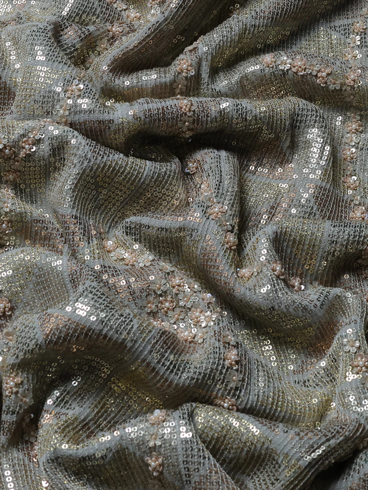 Grey Georgette Sequins Saree - Image 3