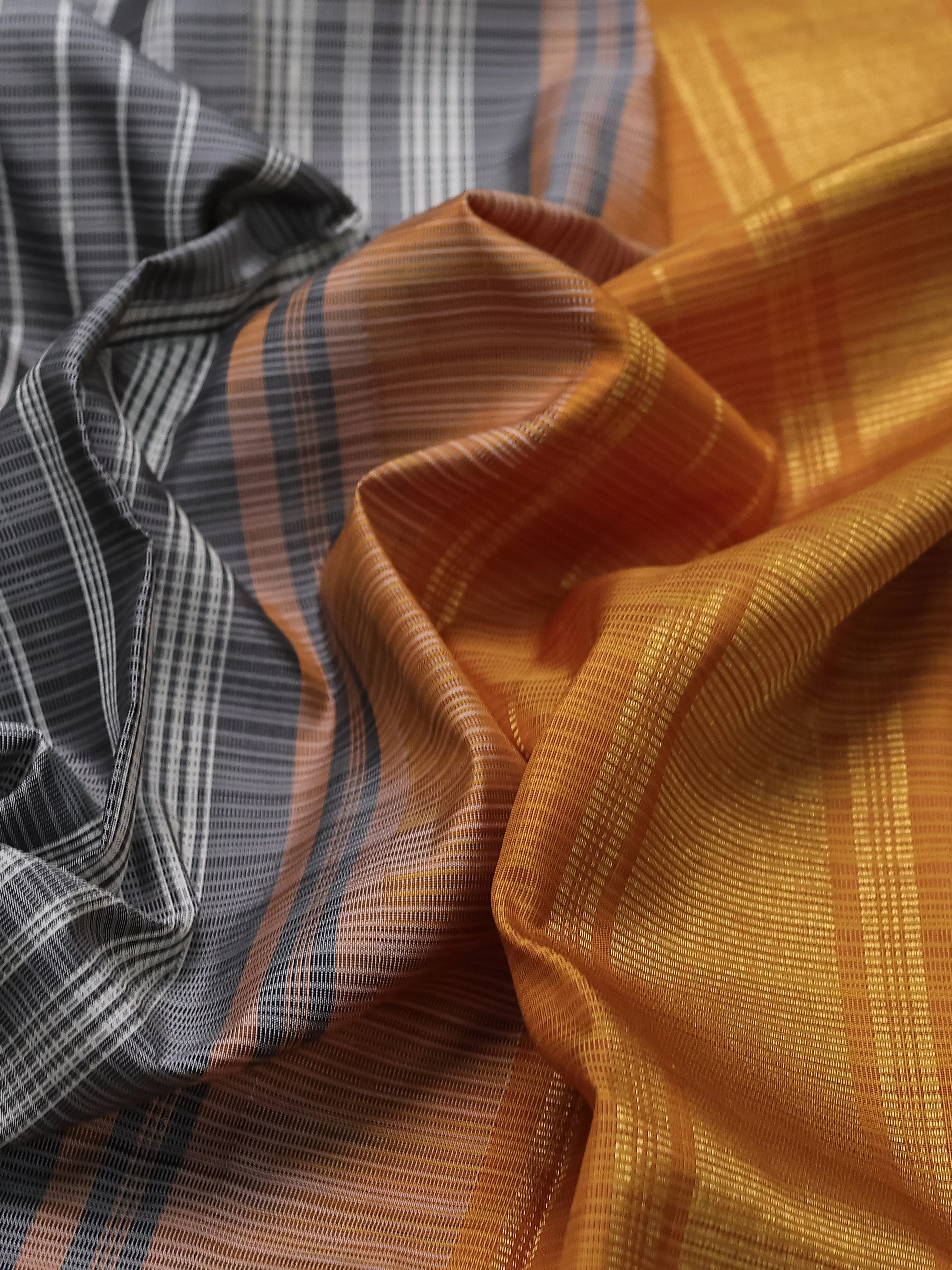 Grey-Mustard Yellow Kanchipuram Silk Saree - Image 3