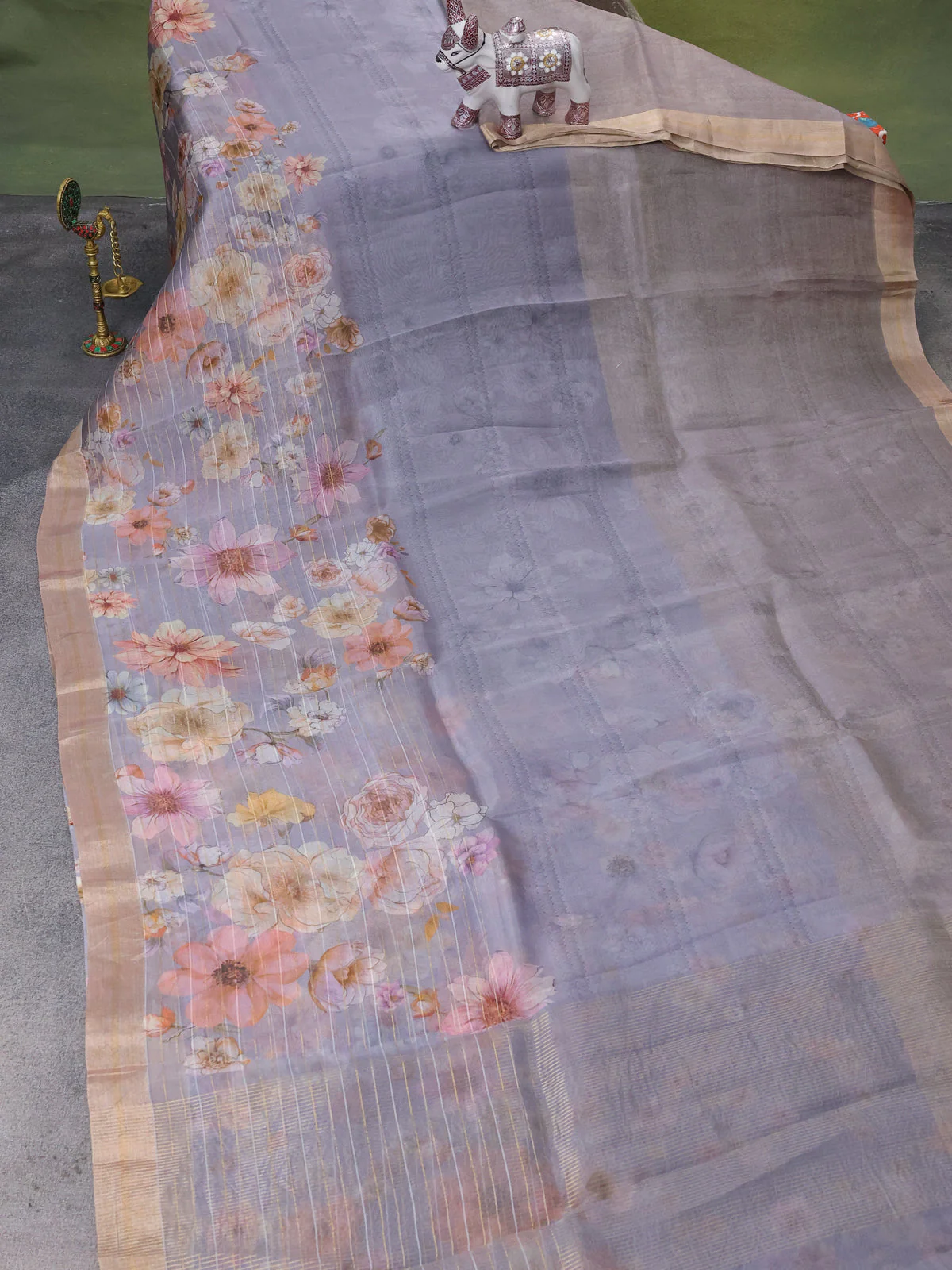 Grey Organza Silk Saree - Image 2