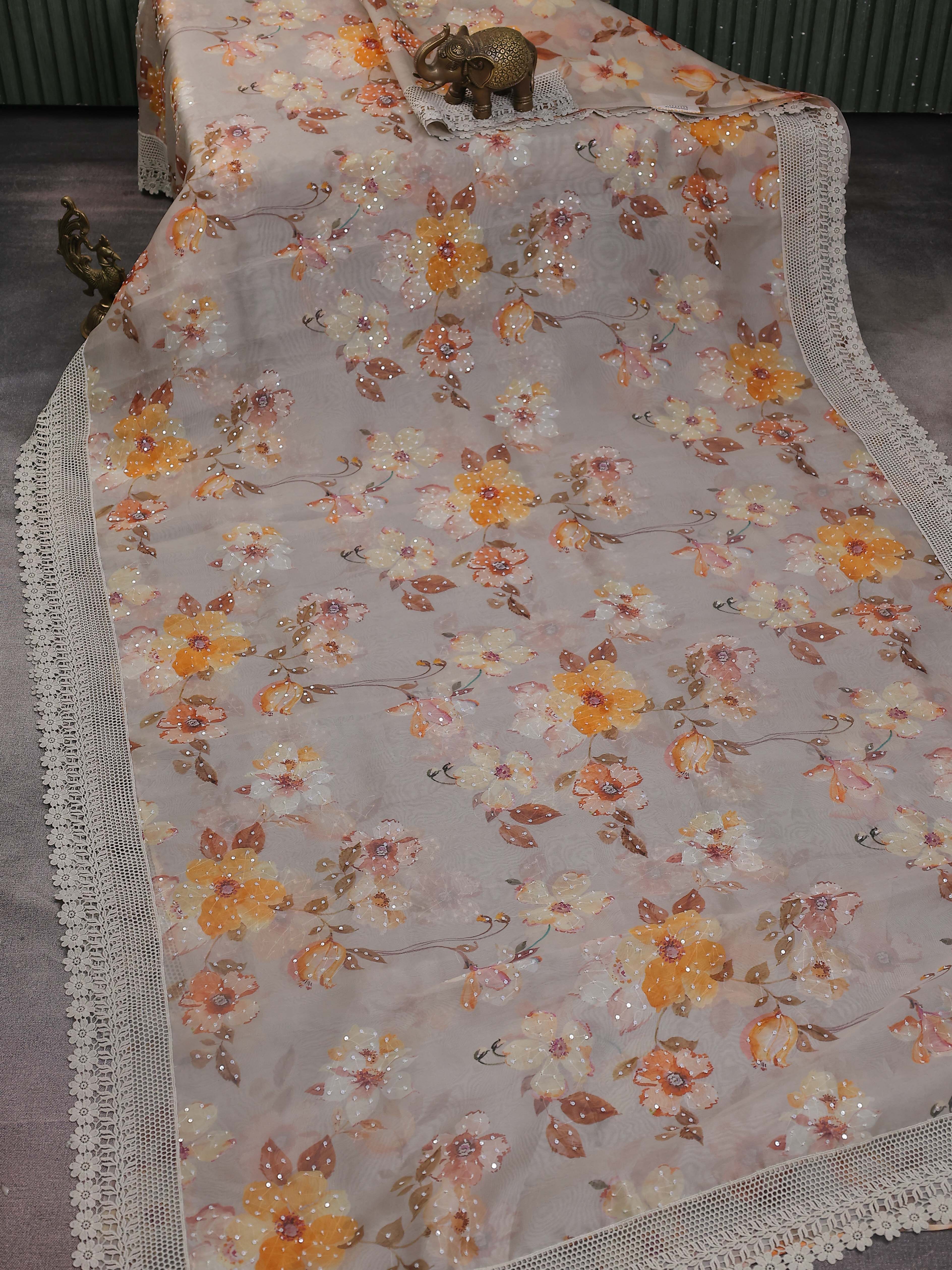 Grey Organza Silk Saree - Image 2