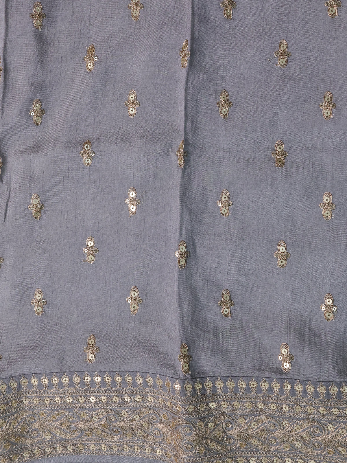 Grey Organza Tissue Saree With Allover Floral Embroidery & Sequin Work Border - Image 4